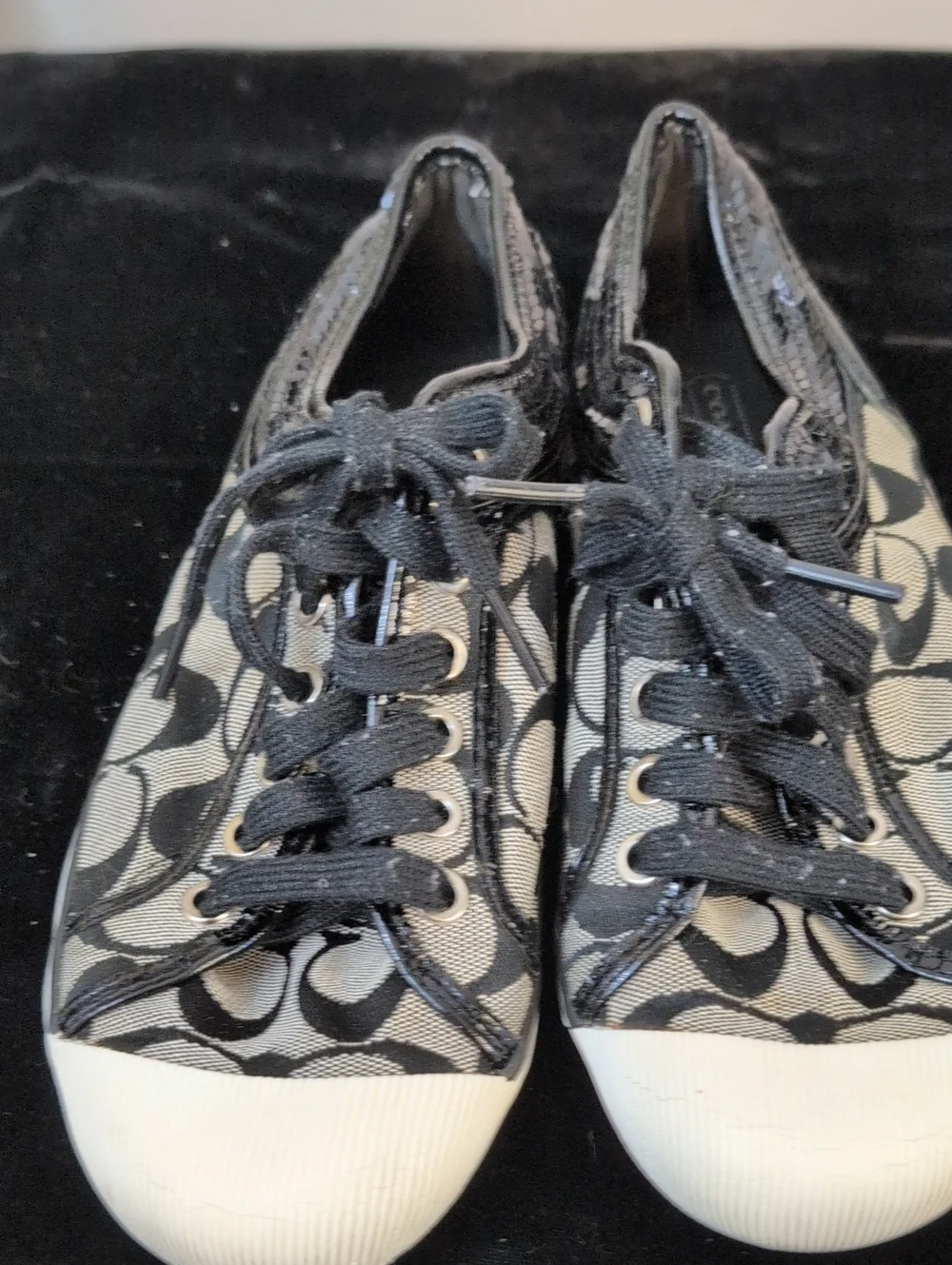 Coach Black & Cream Signature Canvas Lace-Up Sneakers